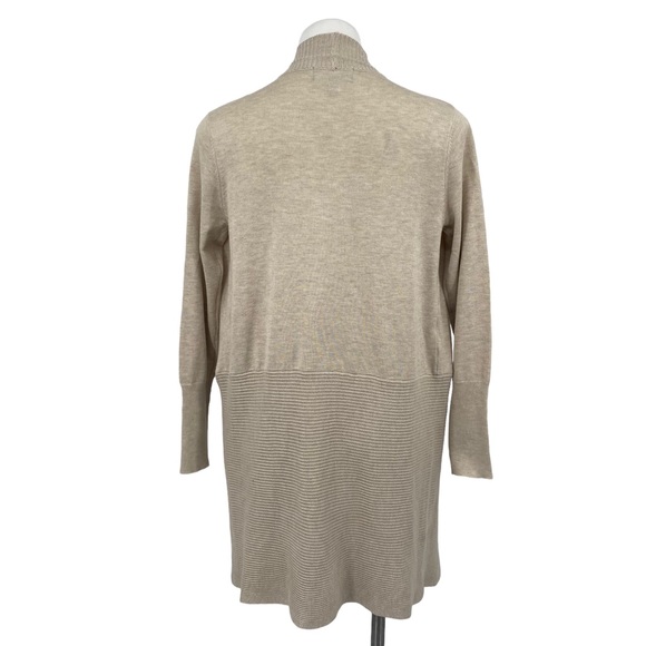 Premise Knit Ribbed Oatmeal Open Cardigan with Zip Pockets Small - Picture 3 of 14